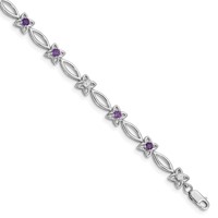 Sterling Silver Rhodium-plated Amethyst & Diamond Bracelet view 1