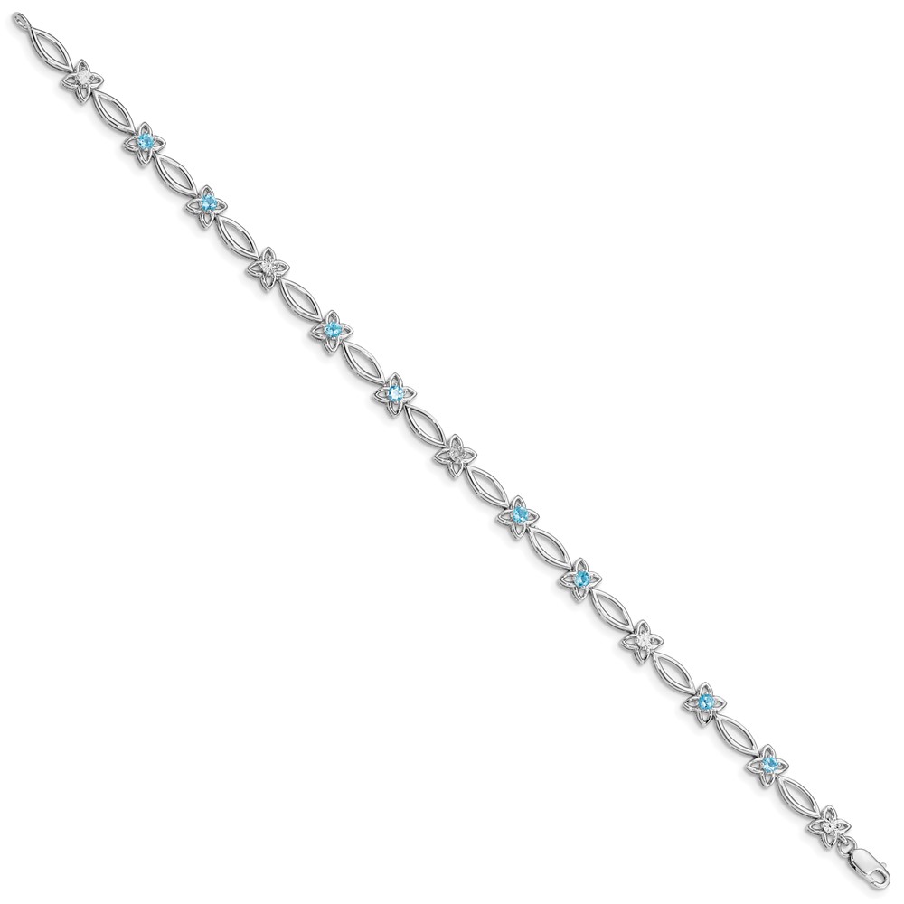 Sterling Silver Rhodium-plated Blue Topaz & Diamond Bracelet (QX847BT)