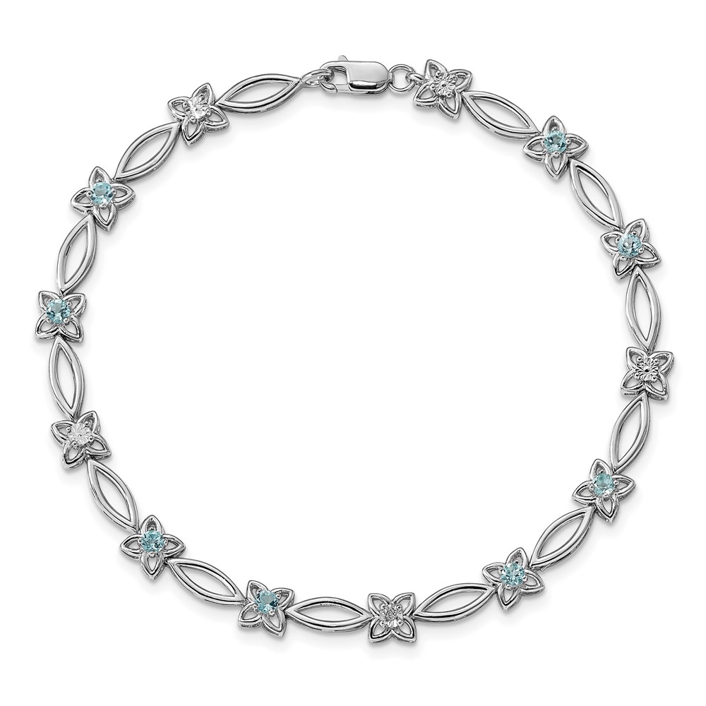 Sterling Silver Rhodium-plated Blue Topaz & Diamond Bracelet (QX847BT)