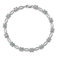 Sterling Silver Rhodium-plated Blue Topaz & Diamond Bracelet view 4
