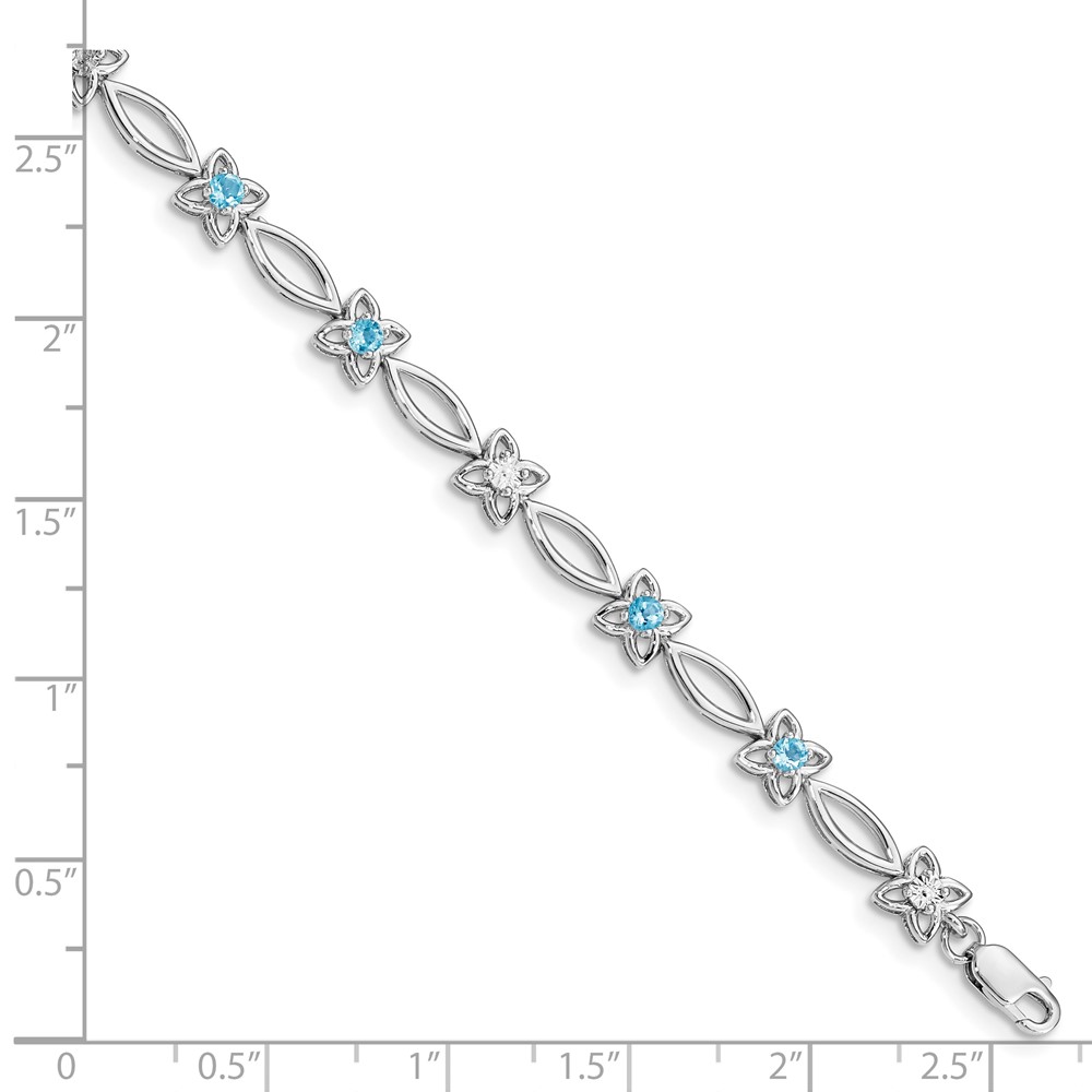 Sterling Silver Rhodium-plated Blue Topaz & Diamond Bracelet (QX847BT)