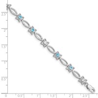Sterling Silver Rhodium-plated Blue Topaz & Diamond Bracelet view 3
