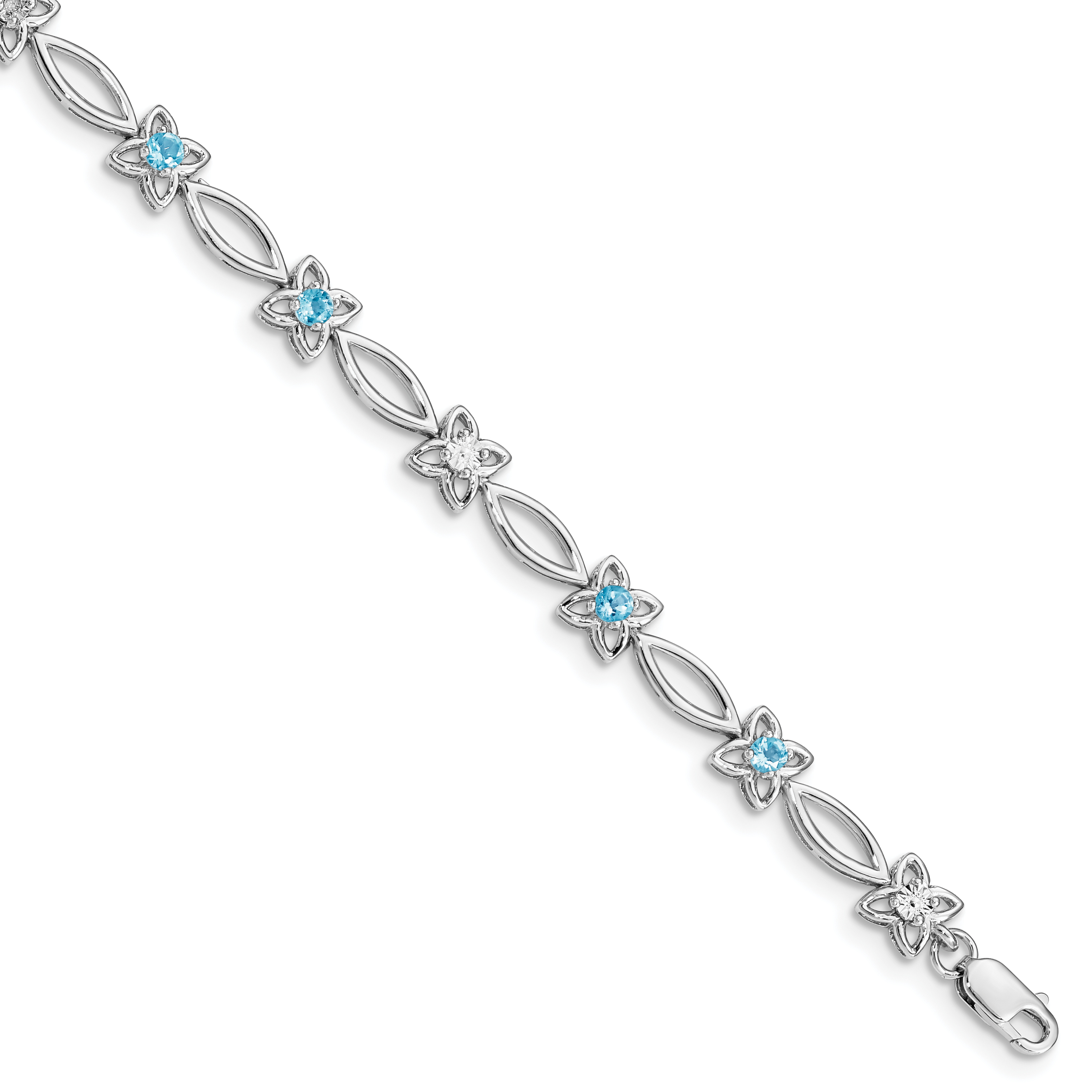 Sterling Silver Rhodium-plated Blue Topaz & Diamond Bracelet (QX847BT)
