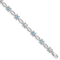 Sterling Silver Rhodium-plated Blue Topaz & Diamond Bracelet view 1