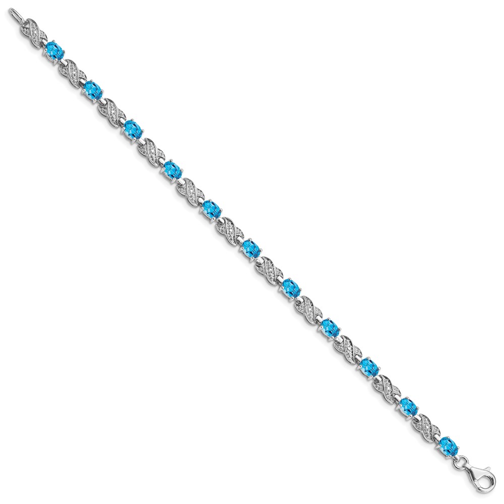 Sterling Silver Rhodium-plated Blue Topaz Bracelet (QX851BT)
