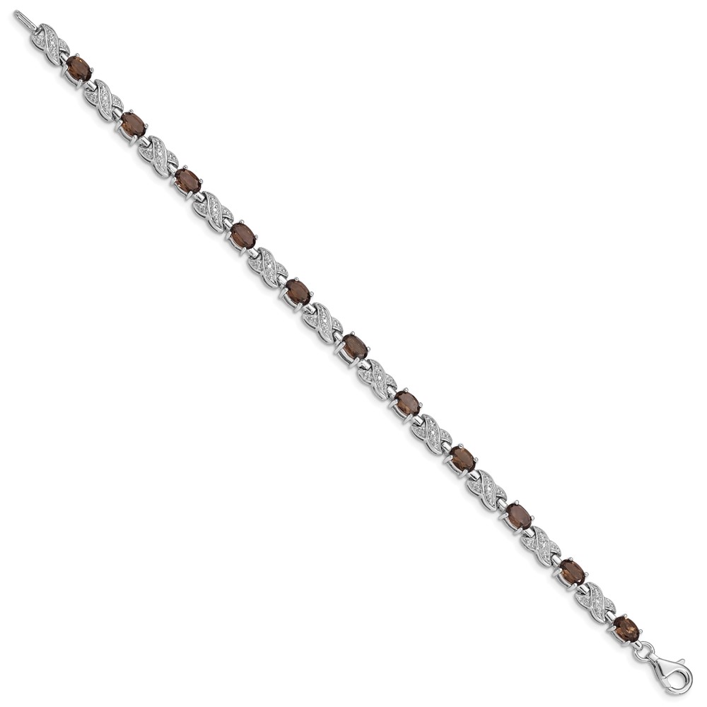 Sterling Silver Rhodium-plated Smoky Quartz Bracelet (QX851SQ)