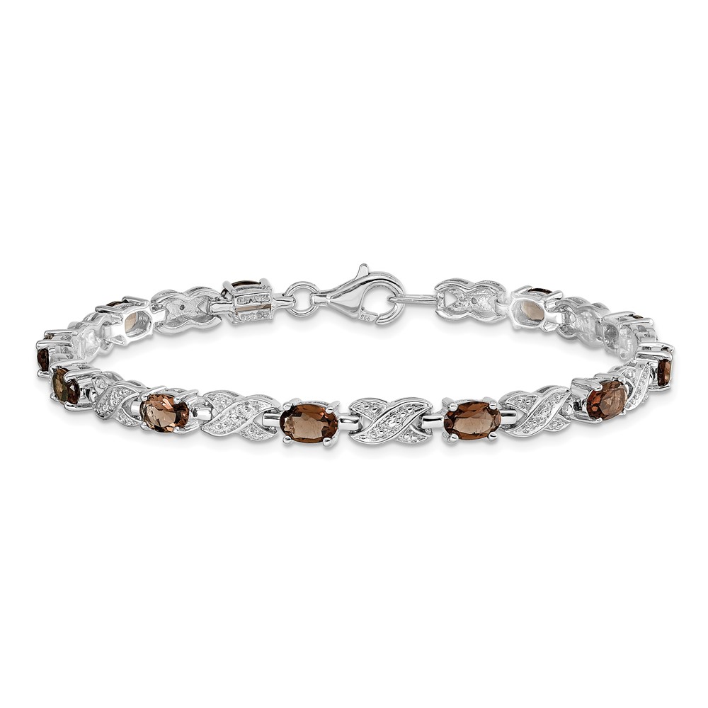 Sterling Silver Rhodium-plated Smoky Quartz Bracelet (QX851SQ)