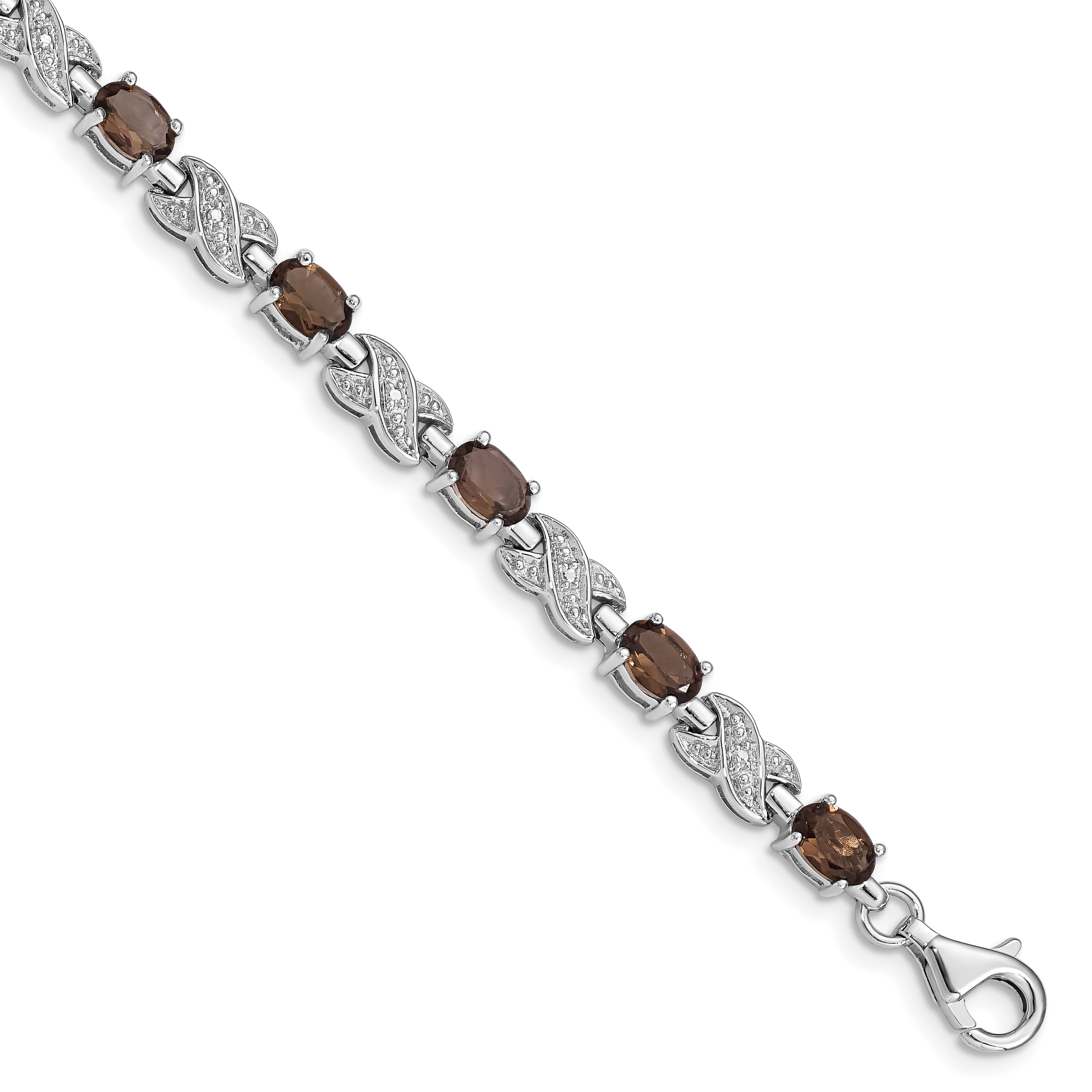 Sterling Silver Rhodium-plated Smoky Quartz Bracelet (QX851SQ)