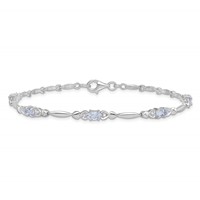 Sterling Silver Rhodium-plated Aquamarine and Diamond Bracelet view 4