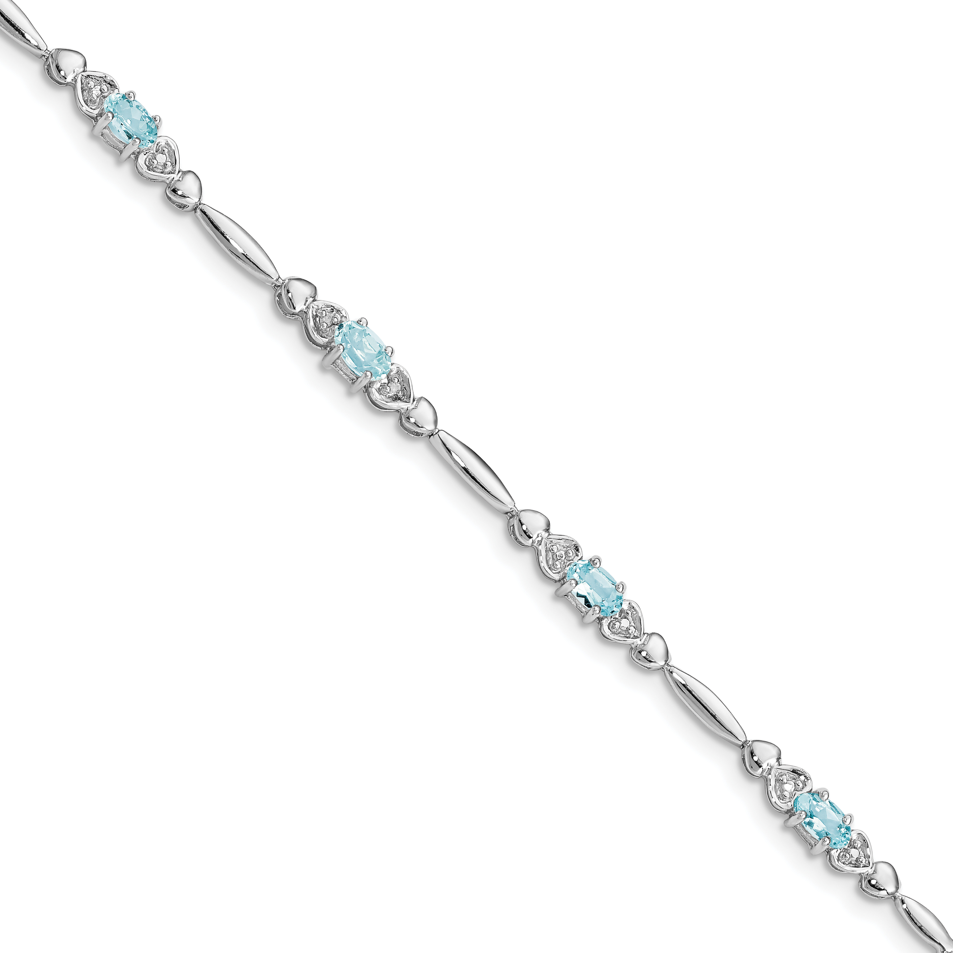 Sterling Silver Rhodium-plated Aquamarine and Diamond Bracelet (QX852AQ)