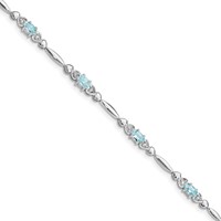 Sterling Silver Rhodium-plated Aquamarine and Diamond Bracelet view 1