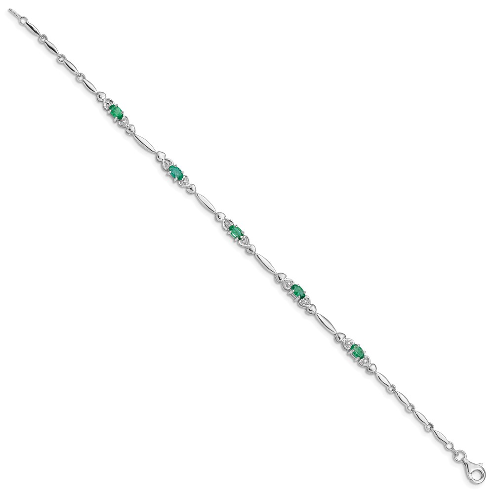 Sterling Silver Rhodium-plated Emerald and Diamond Bracelet (QX852E)