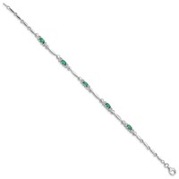 Sterling Silver Rhodium-plated Emerald and Diamond Bracelet view 2