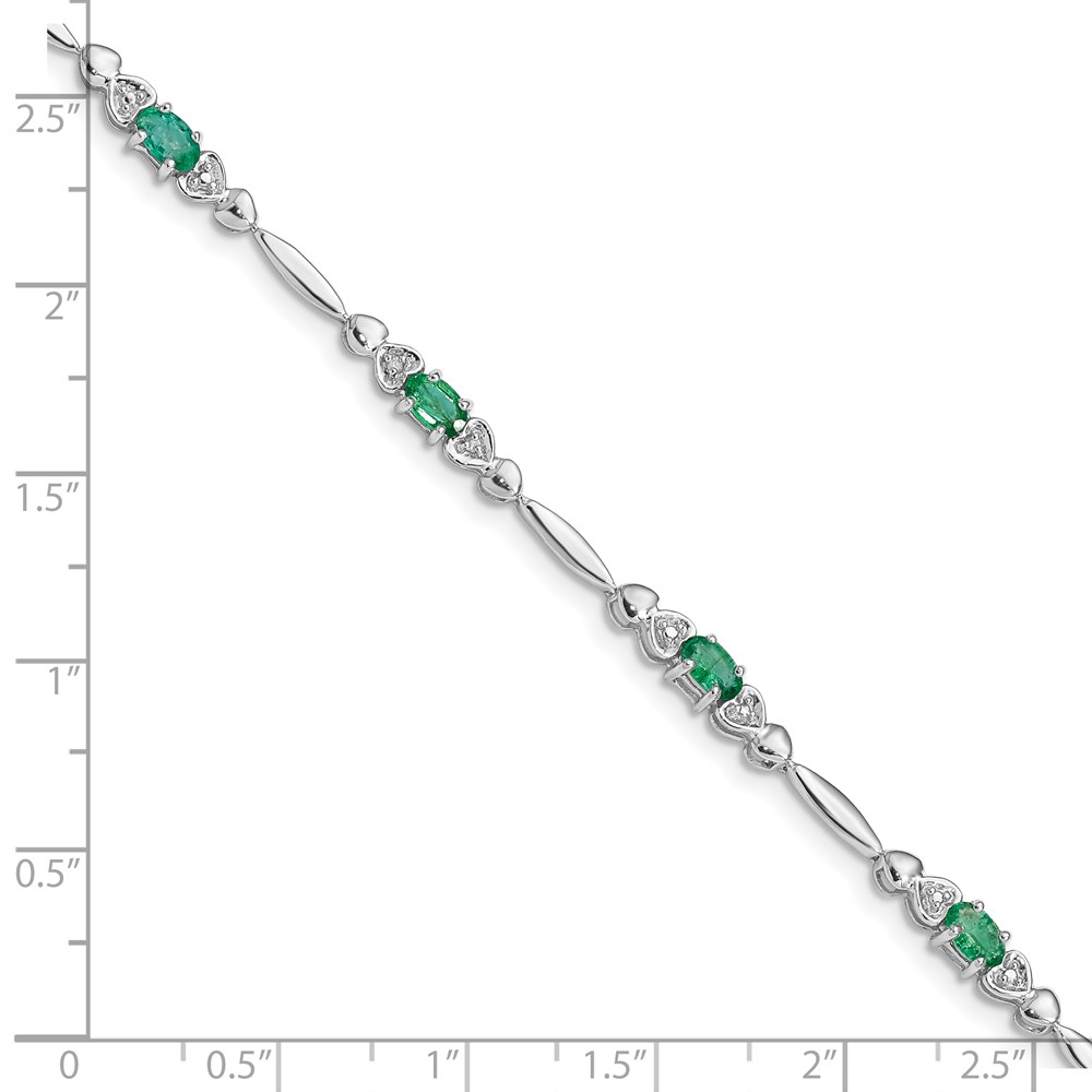 Sterling Silver Rhodium-plated Emerald and Diamond Bracelet (QX852E)