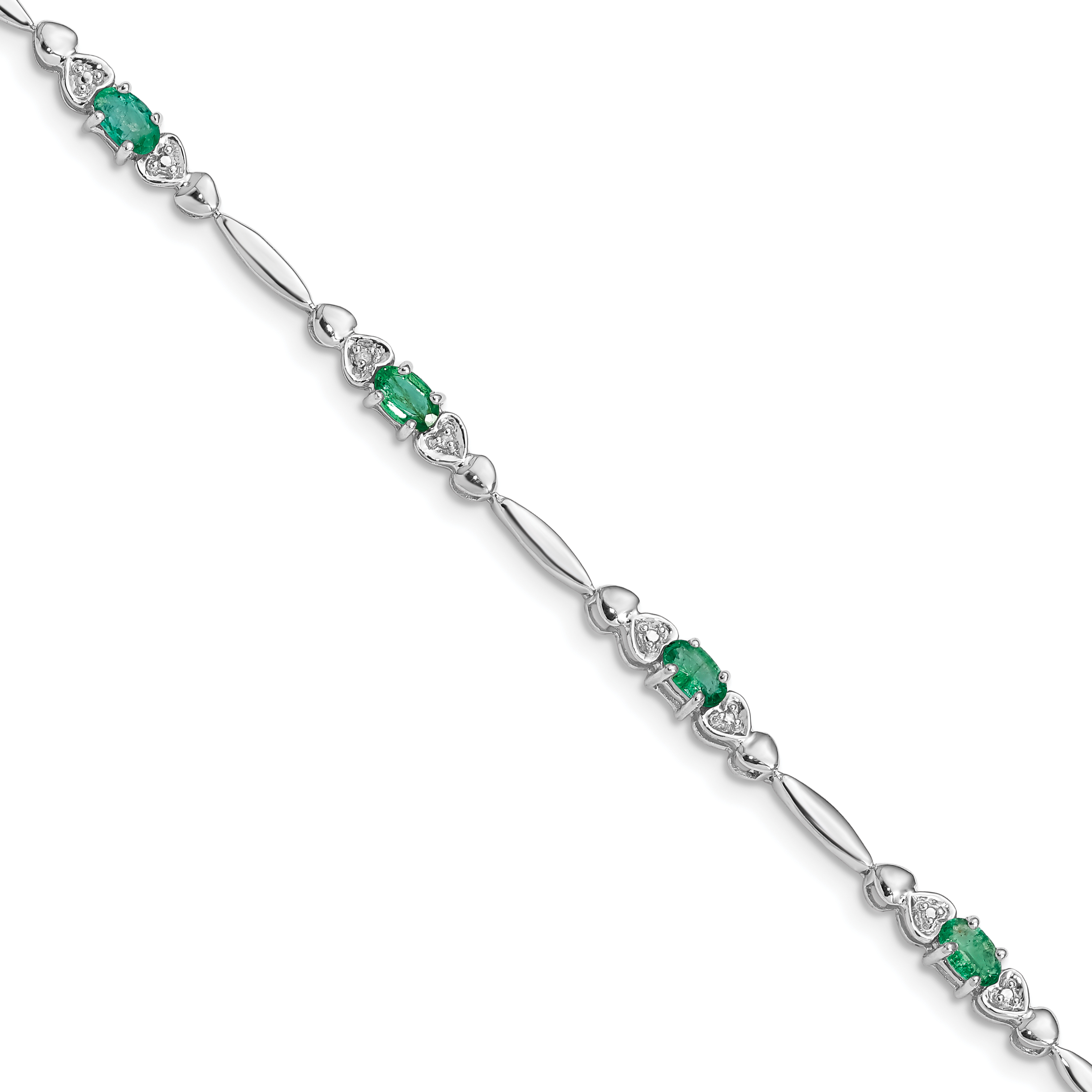 Sterling Silver Rhodium-plated Emerald and Diamond Bracelet (QX852E)