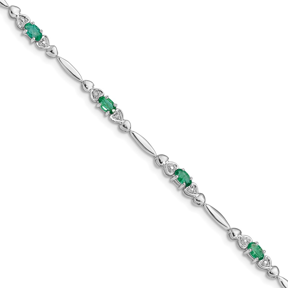 Sterling Silver Rhodium-plated Emerald and Diamond Bracelet (QX852E)