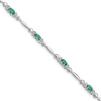 Sterling Silver Rhodium-plated Emerald and Diamond Bracelet view 1