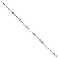Sterling Silver Rhodium-plated Tanzanite and Diamond Bracelet view 2