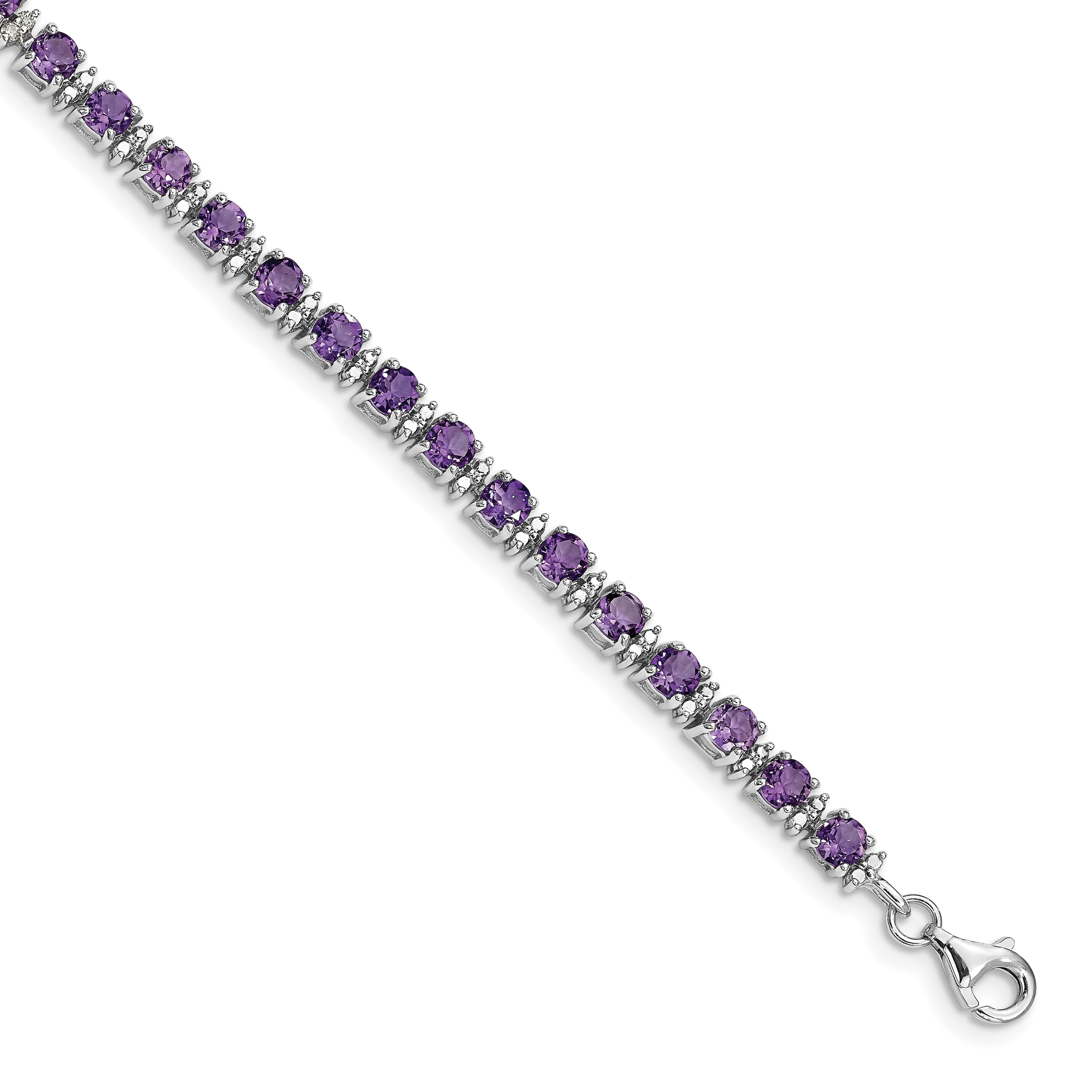 Sterling Silver Rhodium-plated Amethyst and Diamond Bracelet (QX853AM)