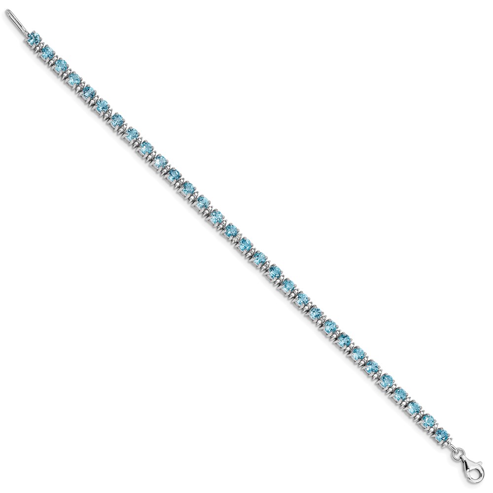 Sterling Silver Rhodium-plated Blue Topaz and Diamond Bracelet (QX853BT)