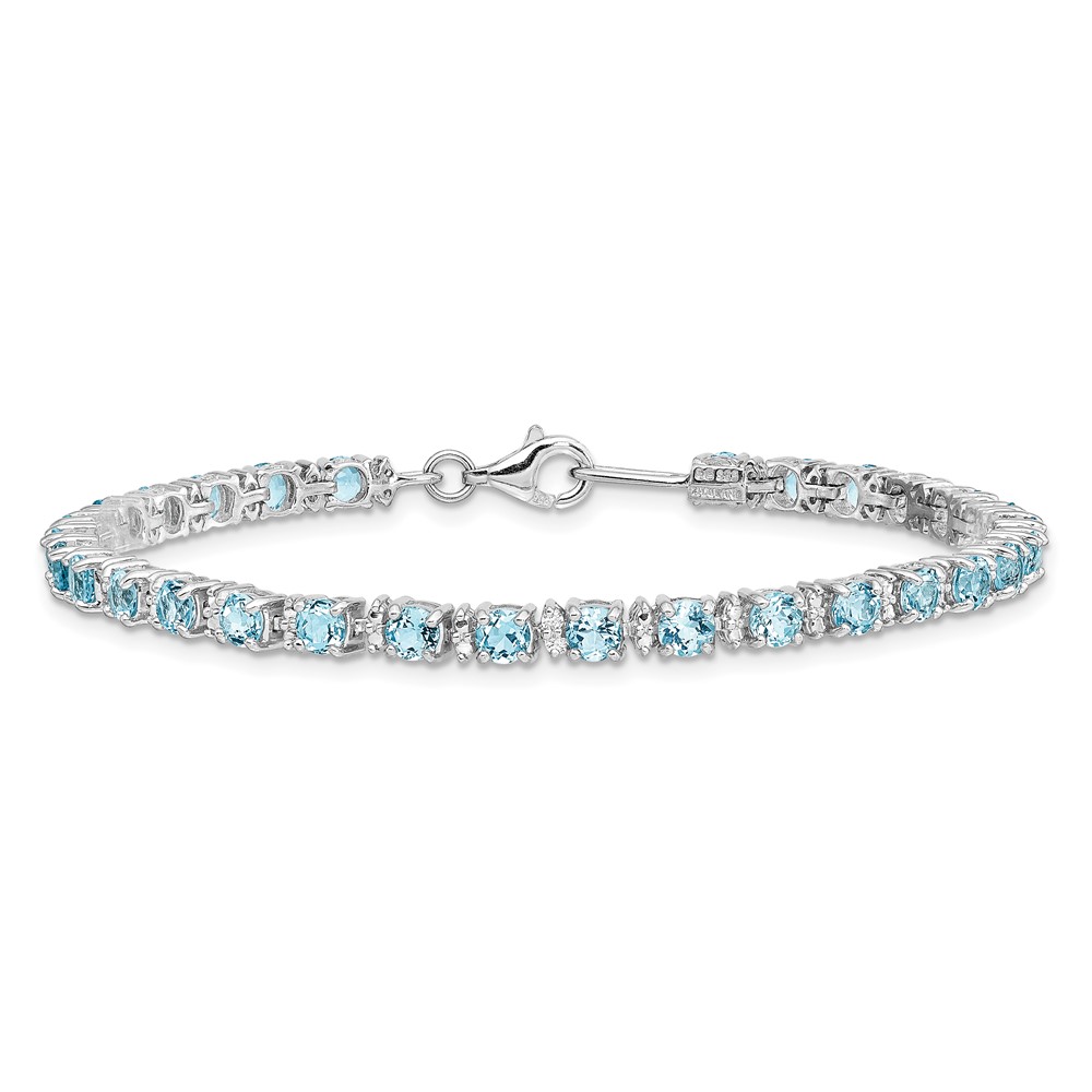 Sterling Silver Rhodium-plated Blue Topaz and Diamond Bracelet (QX853BT)