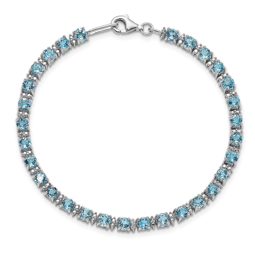 Sterling Silver Rhodium-plated Blue Topaz and Diamond Bracelet (QX853BT)