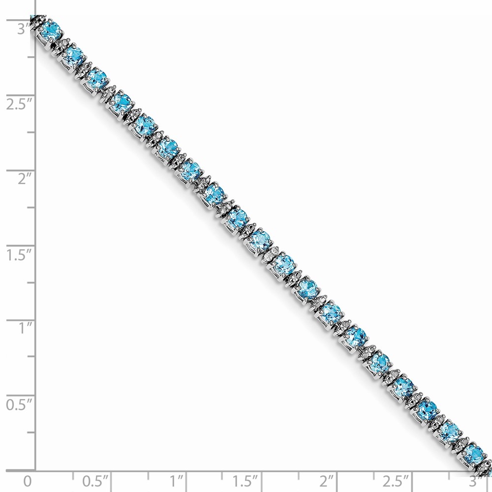 Sterling Silver Rhodium-plated Blue Topaz and Diamond Bracelet (QX853BT)