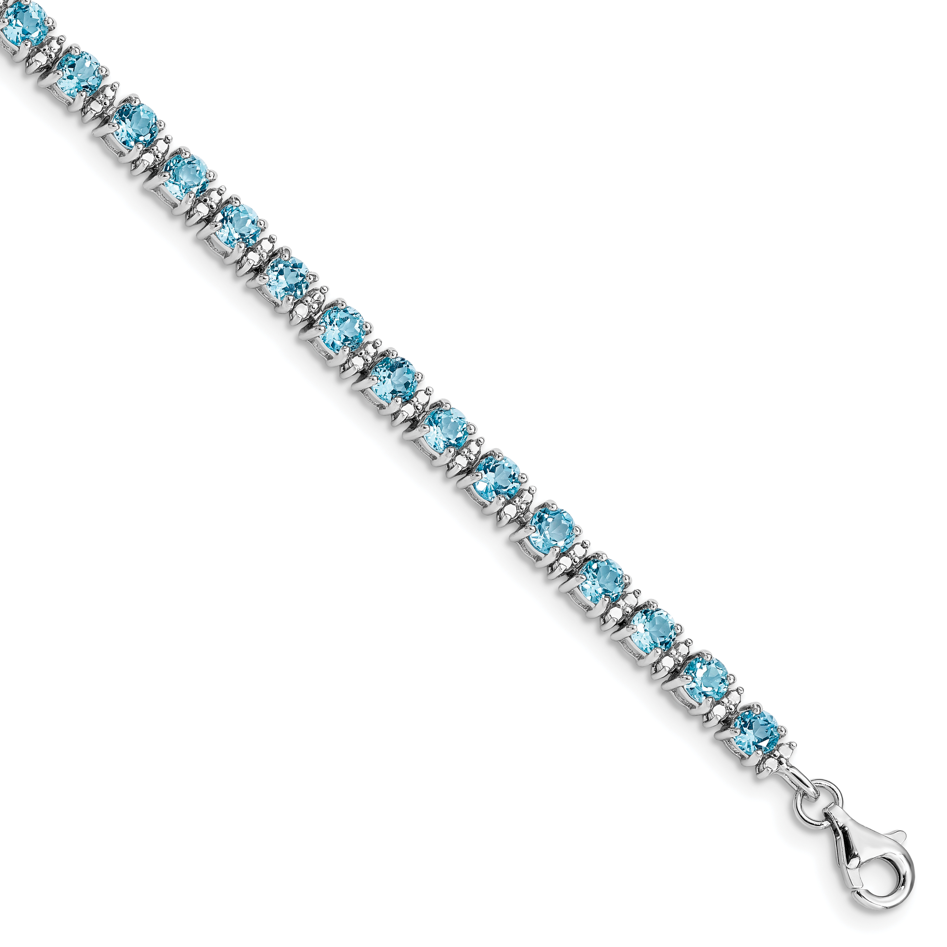 Sterling Silver Rhodium-plated Blue Topaz and Diamond Bracelet (QX853BT)