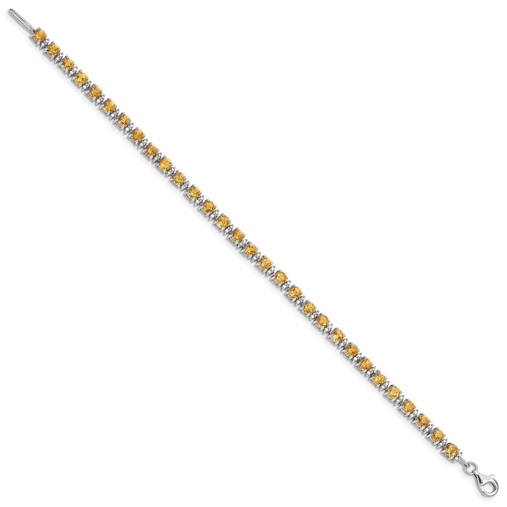 Sterling Silver Rhodium-plated Citrine and Diamond Bracelet (QX853CI)