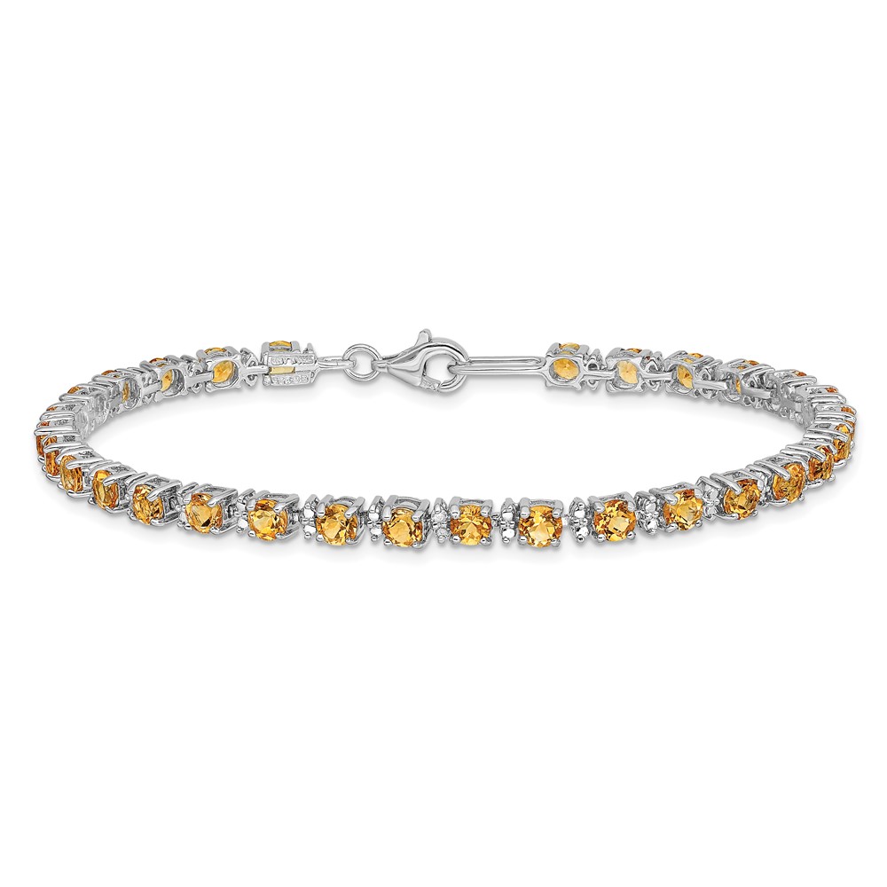 Sterling Silver Rhodium-plated Citrine and Diamond Bracelet (QX853CI)