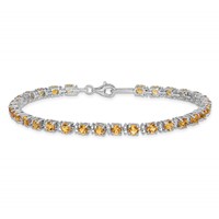 Sterling Silver Rhodium-plated Citrine and Diamond Bracelet view 3
