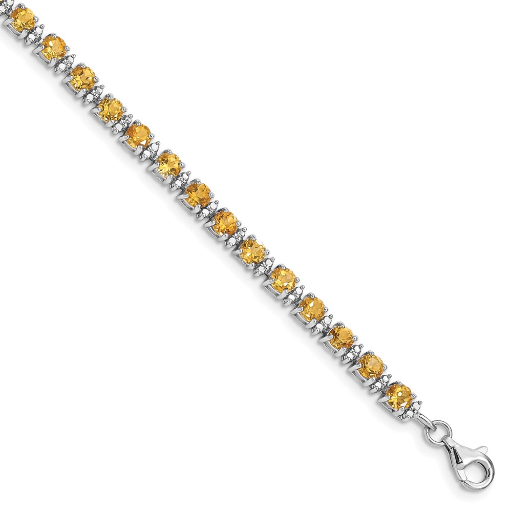 Sterling Silver Rhodium-plated Citrine and Diamond Bracelet (QX853CI)