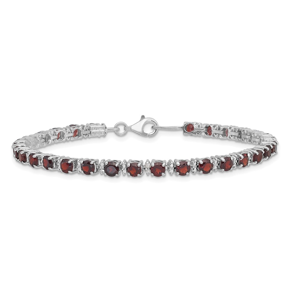 Sterling Silver Rhodium-plated Garnet and Diamond Bracelet (QX853GA)