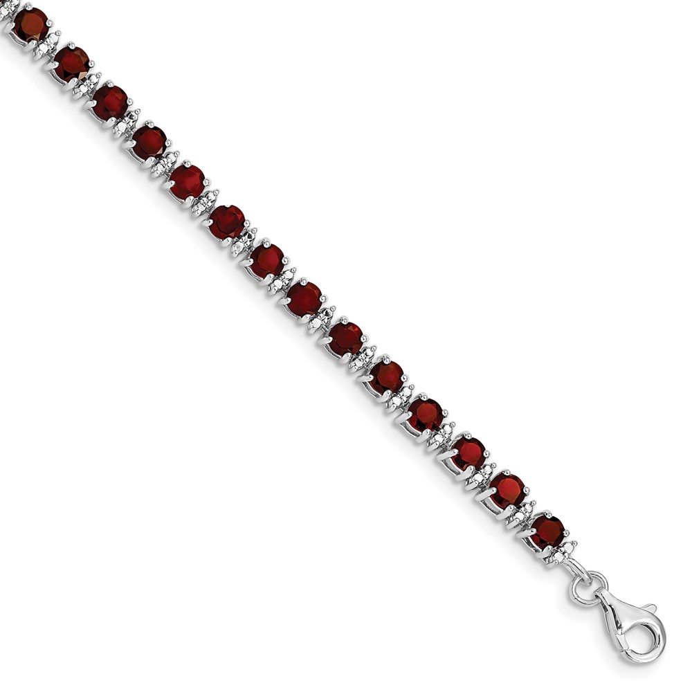 Sterling Silver Rhodium-plated Garnet and Diamond Bracelet (QX853GA)
