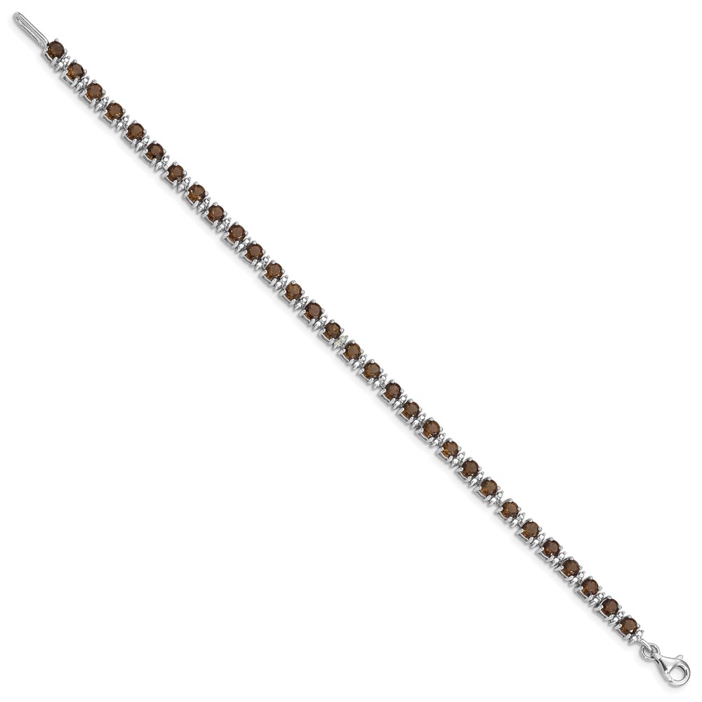 Sterling Silver Rhodium-plated Smoky Quartz and Diamond Bracelet (QX853SQ)