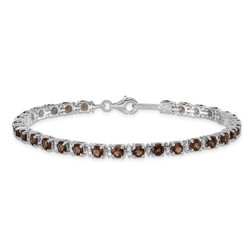 Sterling Silver Rhodium-plated Smoky Quartz and Diamond Bracelet (QX853SQ)