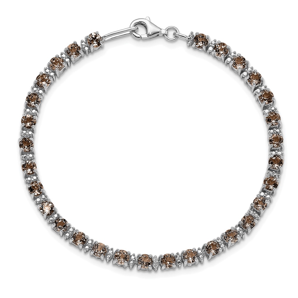 Sterling Silver Rhodium-plated Smoky Quartz and Diamond Bracelet (QX853SQ)