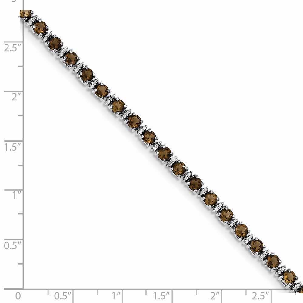 Sterling Silver Rhodium-plated Smoky Quartz and Diamond Bracelet (QX853SQ)