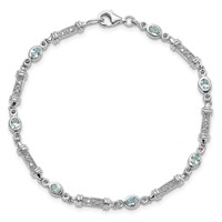 Sterling Silver Rhodium-plated Aquamarine and Diamond Bracelet view 5