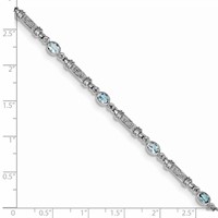 Sterling Silver Rhodium-plated Aquamarine and Diamond Bracelet view 4