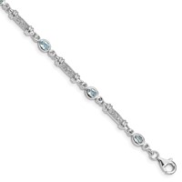 Sterling Silver Rhodium-plated Aquamarine and Diamond Bracelet view 1