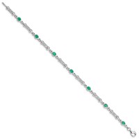 Sterling Silver Rhodium-plated Emerald and Diamond Bracelet view 2