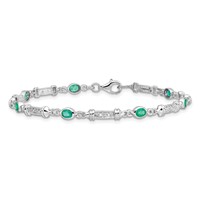 Sterling Silver Rhodium-plated Emerald and Diamond Bracelet view 3