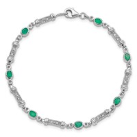 Sterling Silver Rhodium-plated Emerald and Diamond Bracelet view 5