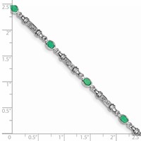 Sterling Silver Rhodium-plated Emerald and Diamond Bracelet view 4