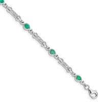 Sterling Silver Rhodium-plated Emerald and Diamond Bracelet view 1