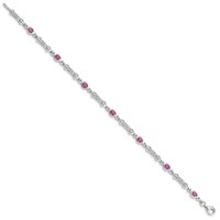 Sterling Silver Rhodium-plated Pink Tourmaline and Diamond Bracelet view 2