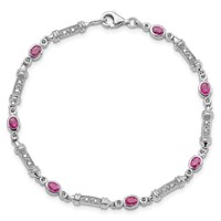 Sterling Silver Rhodium-plated Pink Tourmaline and Diamond Bracelet view 5