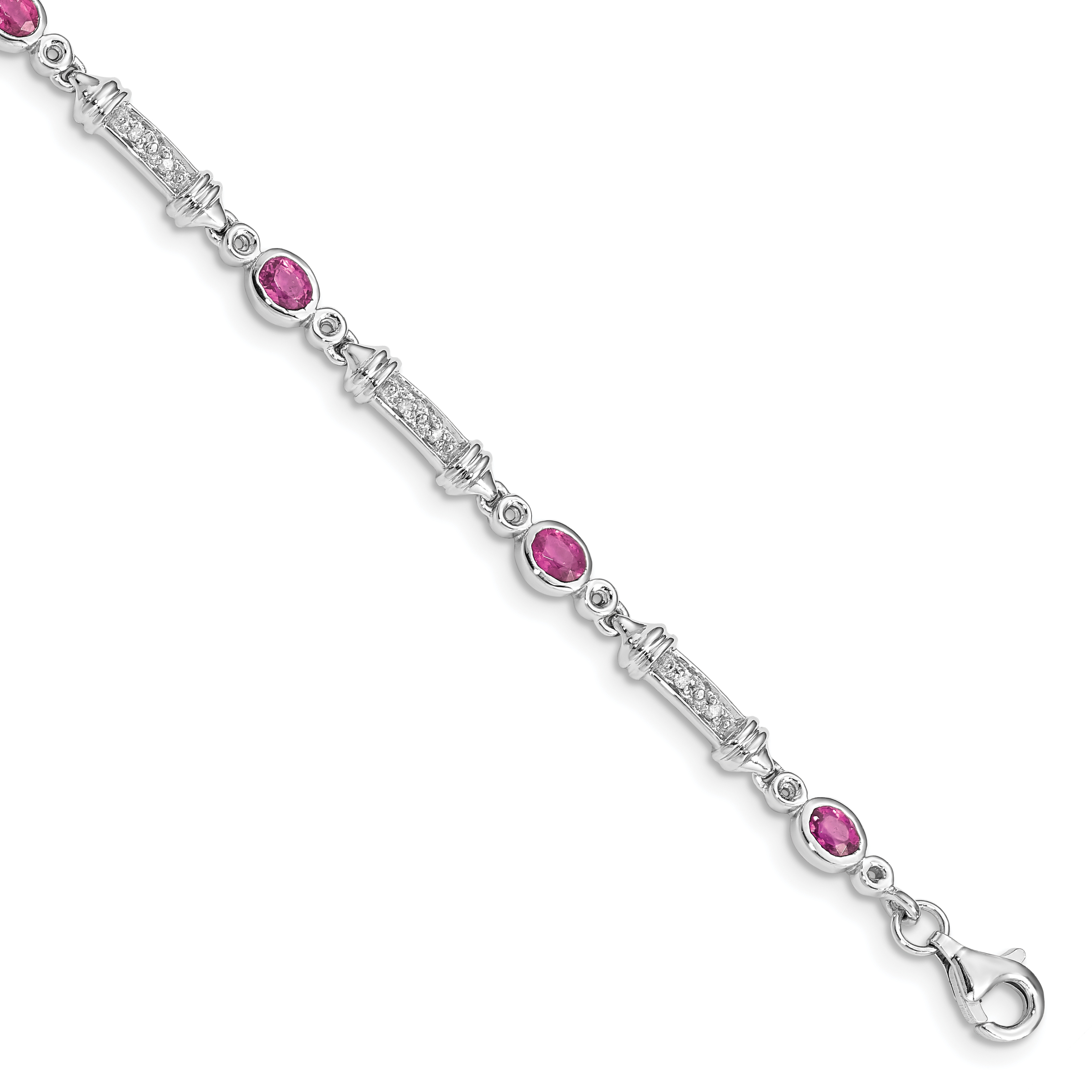 Sterling Silver Rhodium-plated Pink Tourmaline and Diamond Bracelet (QX855PT)