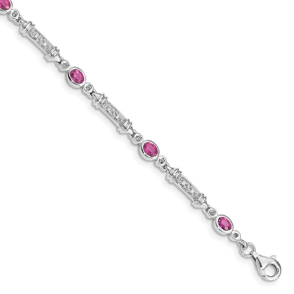 Sterling Silver Rhodium-plated Pink Tourmaline and Diamond Bracelet (QX855PT)